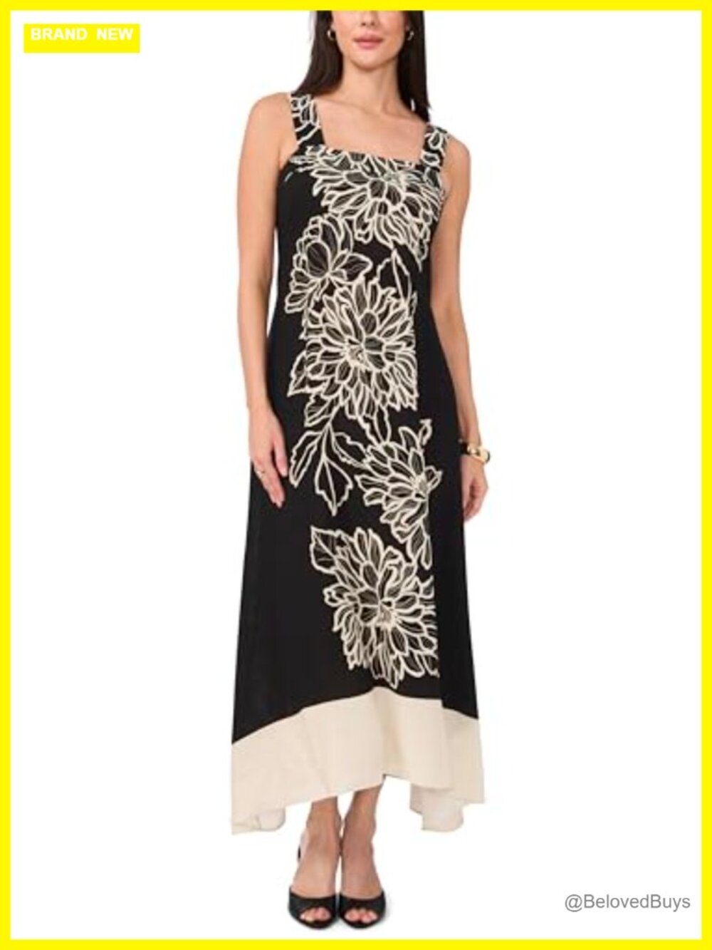 Vince Camuto Square Neck Maxi Dress Floral Sleeveless Pull On